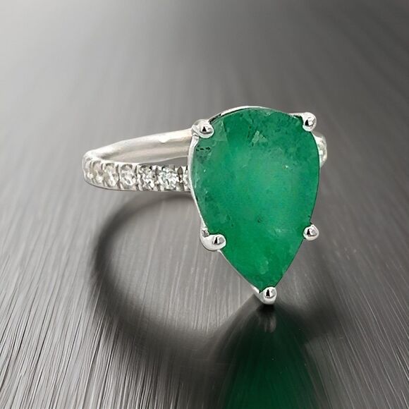 Natural Emerald Diamond Ring 6.5 14k WG 4.62 TCW Certified $4,950 310549 - Picture 1 of 15